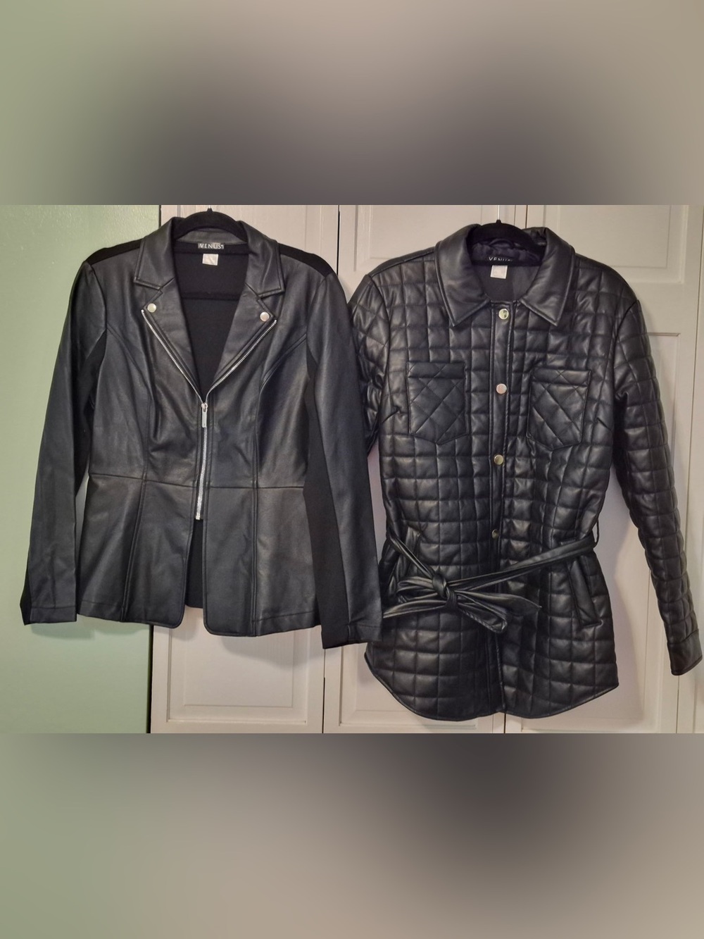 Set of 2 VENUS Black Quilted Faux Leather Jacket and Black leather jacket